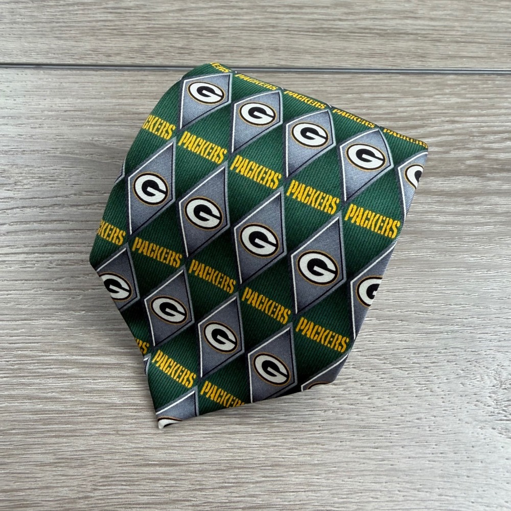 NFL Mens Green Bay Packers Silk Diamond Logo Necktie Green OS
